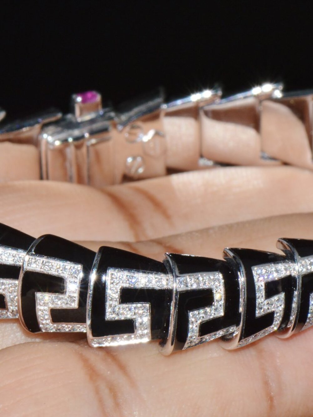 Rare Roberto Coin Cobra 1.78CT Diamond & Black Enamel Bracelet in Solid 18K Gold